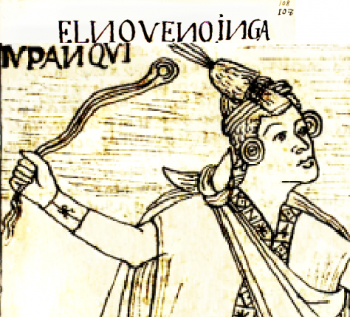 Dibujo que representa una huaraca u honda (siglo XIV)