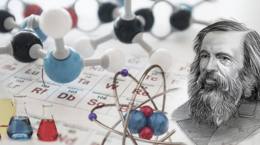 Molecular structure and periodic table on desk